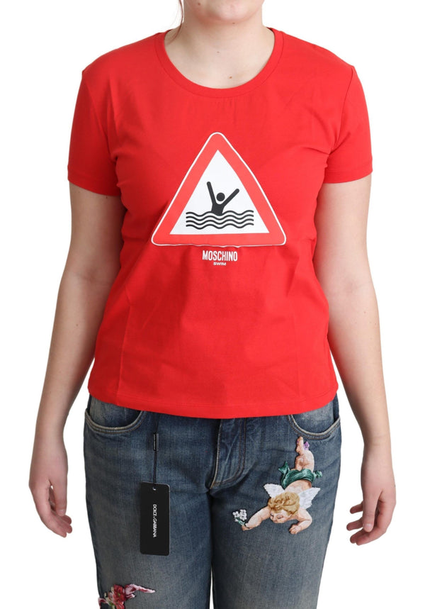 Moschino Red Cotton Swim Graphic Triangle Print T-paita