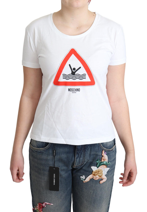 Moschino White Cotton Graphic Triangle Print T-paita