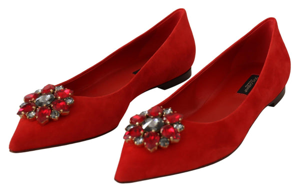 Dolce &amp; Gabbana Red Suede Crystals Loafers Flats Kengät