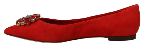 Dolce &amp; Gabbana Red Suede Crystals Loafers Flats Kengät