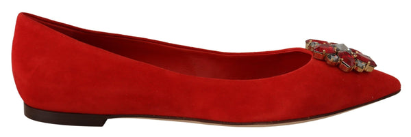 Dolce &amp; Gabbana Red Suede Crystals Loafers Flats Kengät