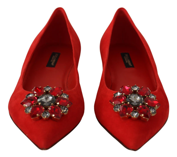 Dolce &amp; Gabbana Red Suede Crystals Loafers Flats Kengät