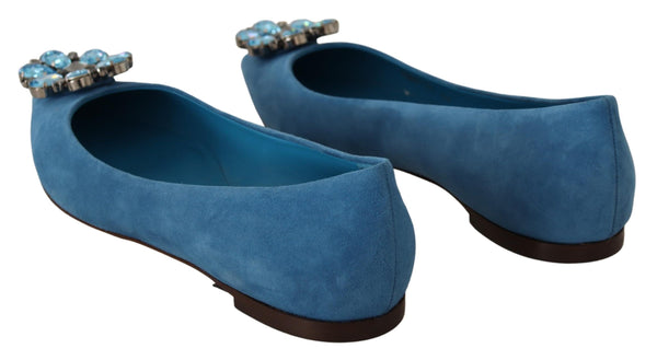 Dolce &amp; Gabbana Blue Suede Crystals Loafers Flats Kengät