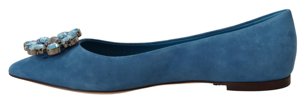 Dolce &amp; Gabbana Blue Suede Crystals Loafers Flats Kengät