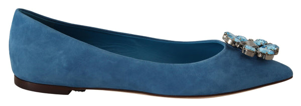 Dolce &amp; Gabbana Blue Suede Crystals Loafers Flats Kengät