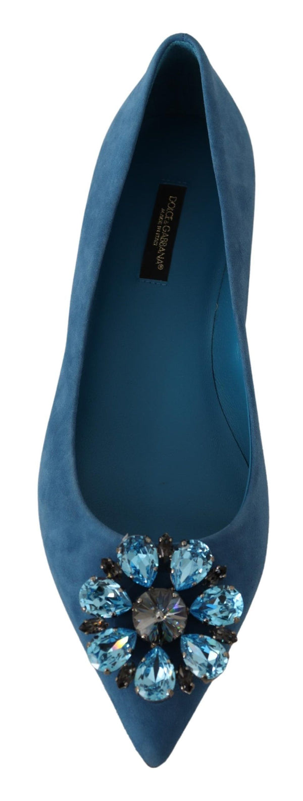 Dolce &amp; Gabbana Blue Suede Crystals Loafers Flats Kengät