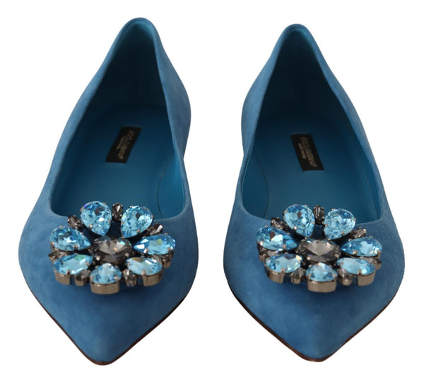 Dolce &amp; Gabbana Blue Suede Crystals Loafers Flats Kengät