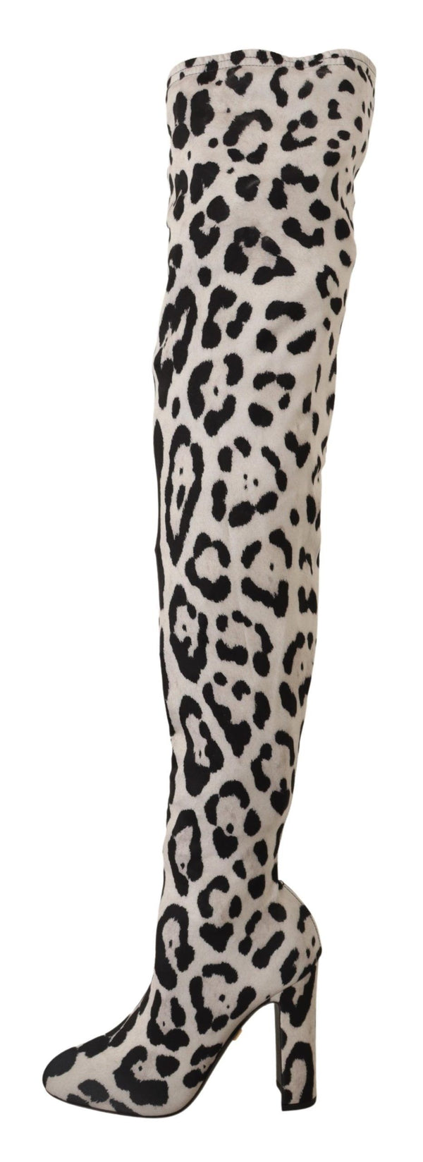 Dolce &amp; Gabbana White Black Leopard Stretch -pitkät saappaat