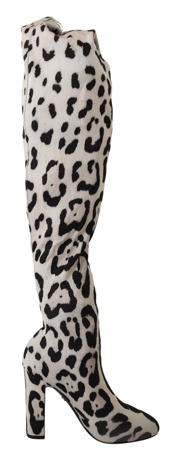 Dolce &amp; Gabbana White Black Leopard Stretch -pitkät saappaat