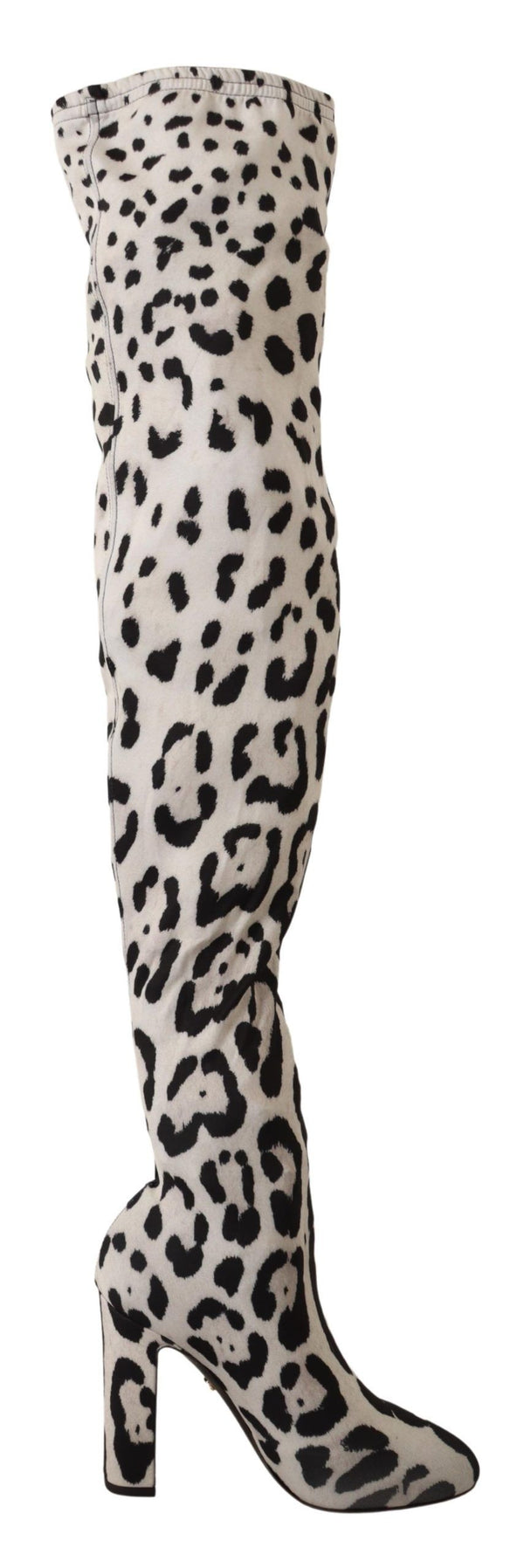 Dolce &amp; Gabbana White Black Leopard Stretch -pitkät saappaat