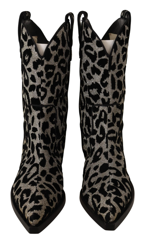 Dolce &amp; Gabbana Harmaa Musta Leopard Cowboy Boots -kengät