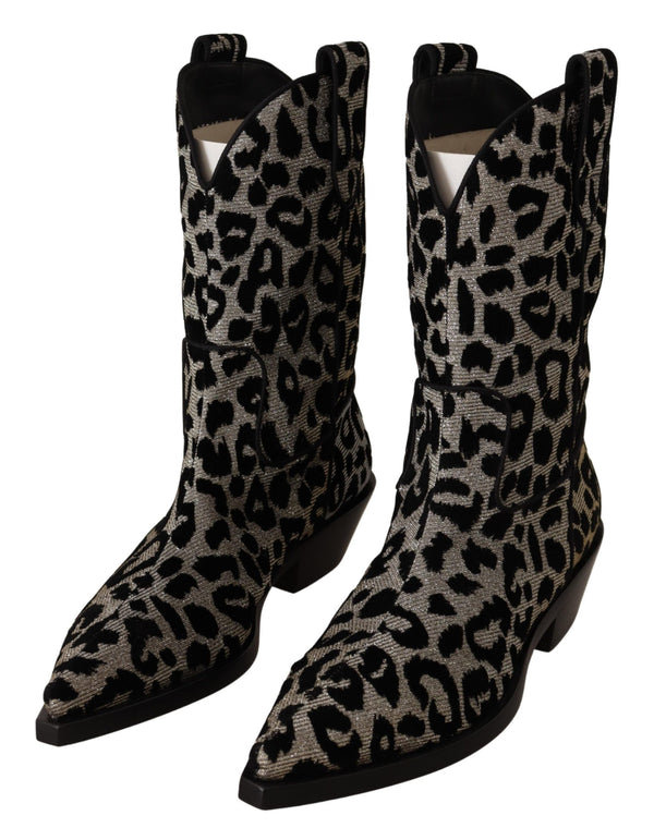 Dolce &amp; Gabbana Harmaa Musta Leopard Cowboy Boots -kengät