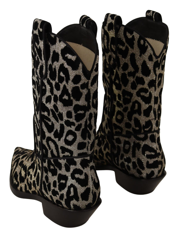 Dolce &amp; Gabbana Harmaa Musta Leopard Cowboy Boots -kengät