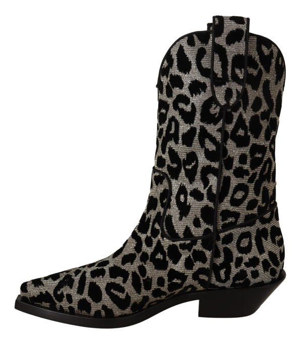 Dolce &amp; Gabbana Harmaa Musta Leopard Cowboy Boots -kengät