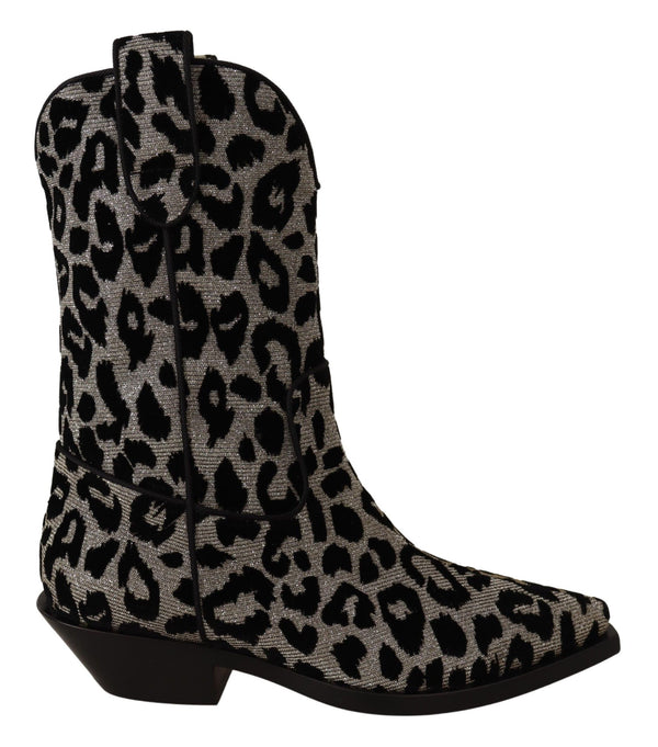 Dolce &amp; Gabbana Harmaa Musta Leopard Cowboy Boots -kengät