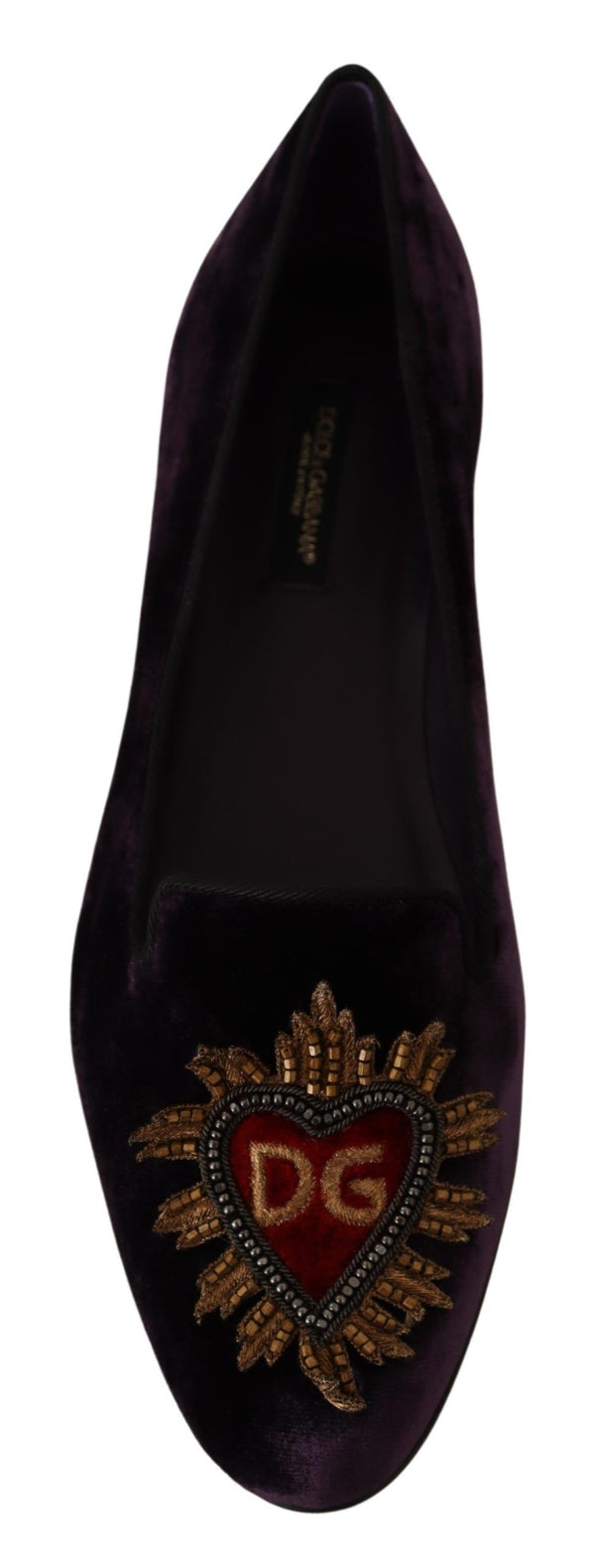 Dolce &amp; Gabbana Purple Velvet DG Heart Loafers Flats -kengät