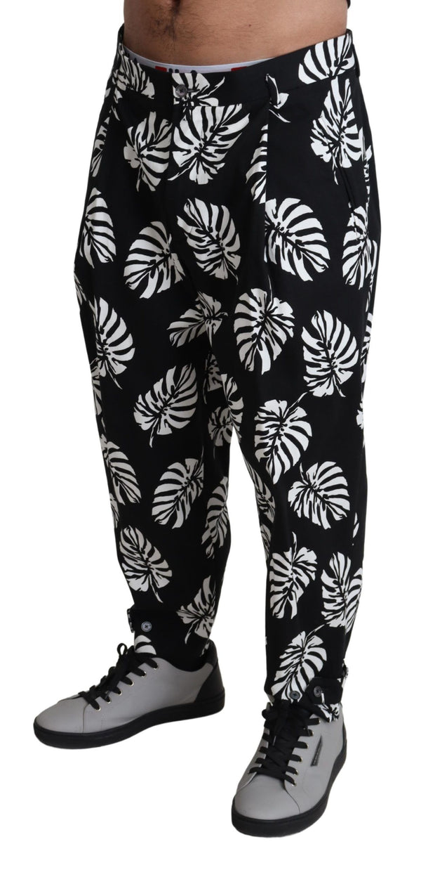 Dolce &amp; Gabbana Black Leaf Cotton Stretch -housuhousut