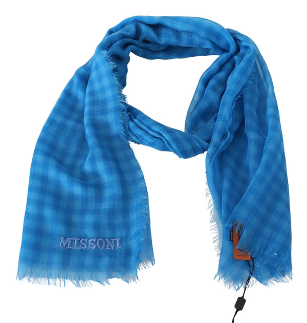 Missoni Blue Checkered Cashmere Unisex Wrap Fringes -huivi