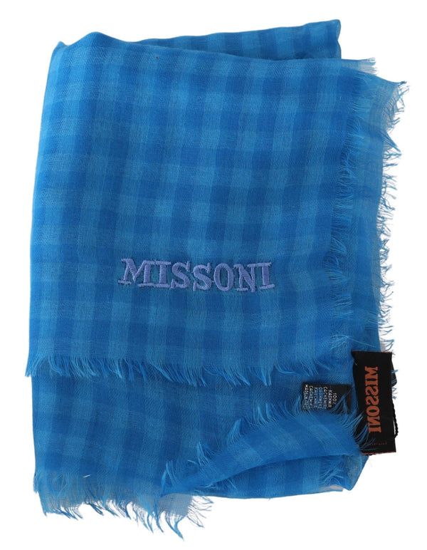 Missoni Blue Checkered Cashmere Unisex Wrap Fringes -huivi