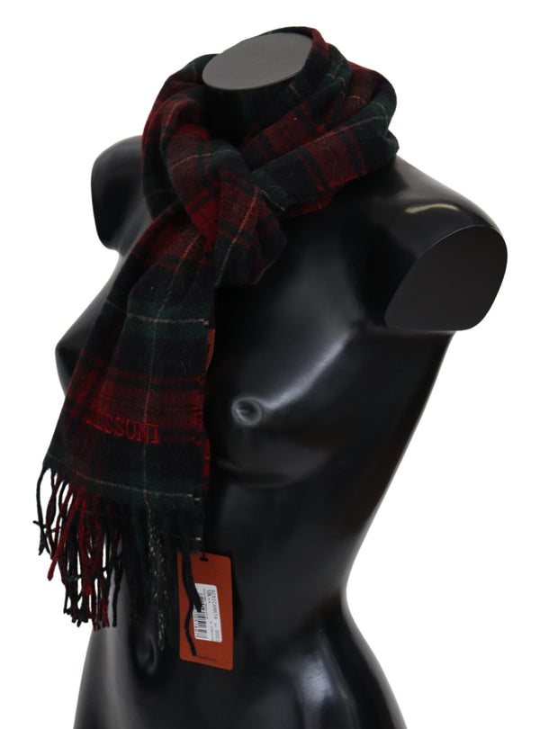 Missoni Black Red Check Wool Unisex Neck Wrap Fringes -huivi