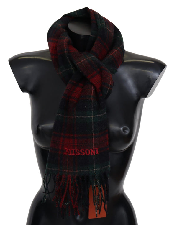 Missoni Black Red Check Wool Unisex Neck Wrap Fringes -huivi