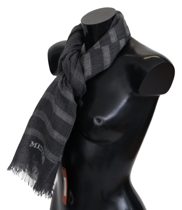 Missoni Gray Striped Wool Unisex Neck Wrap Fringes -huivi