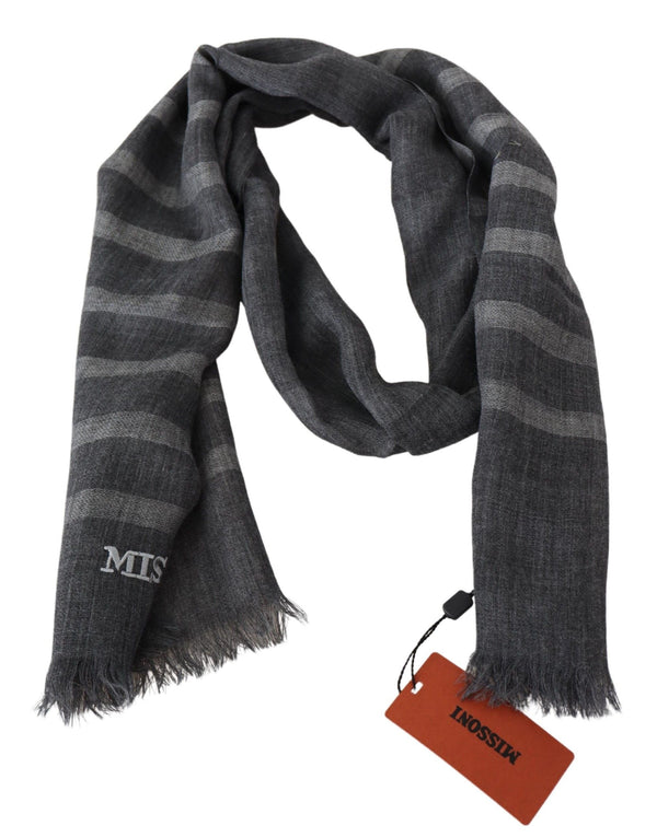 Missoni Gray Striped Wool Unisex Neck Wrap Fringes -huivi