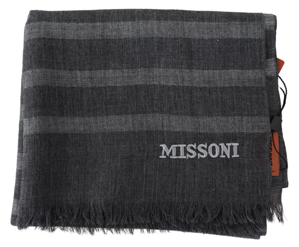 Missoni Gray Striped Wool Unisex Neck Wrap Fringes -huivi