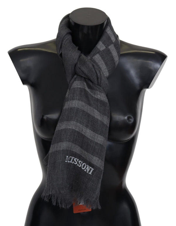 Missoni Gray Striped Wool Unisex Neck Wrap Fringes -huivi