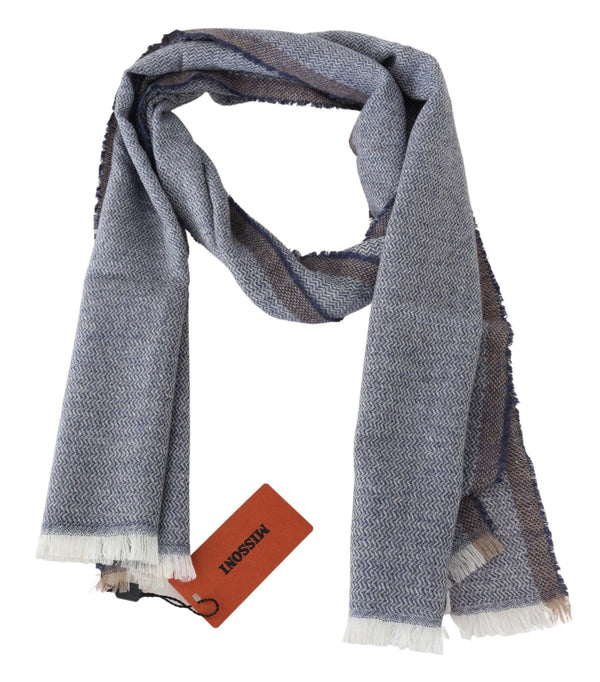 Missoni Gray Striped Wool Unisex Neck Wrap Fringes -huivi