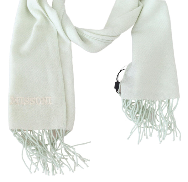 Missoni White Pattern Cashmere Unisex Wrap Fringes -huivi