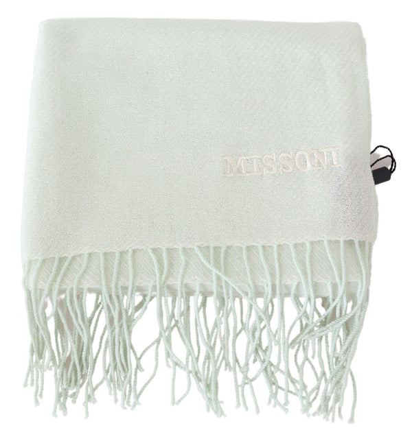 Missoni White Pattern Cashmere Unisex Wrap Fringes -huivi