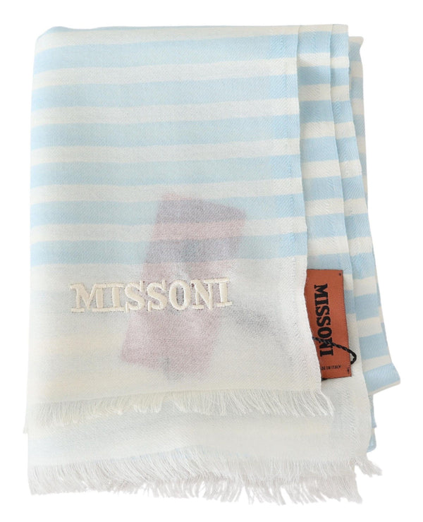 Missoni Blue White Vuorattu Cashmere Unisex Wrap huivi