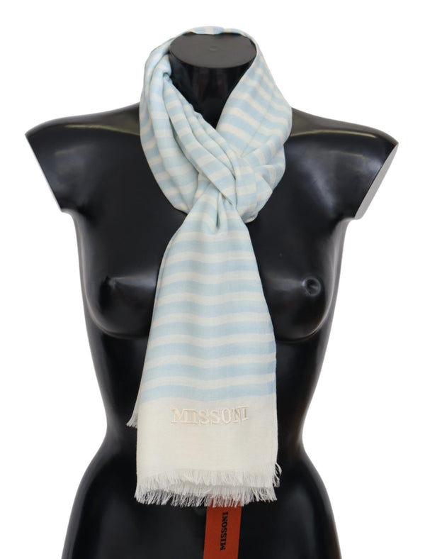 Missoni Blue White Vuorattu Cashmere Unisex Wrap huivi