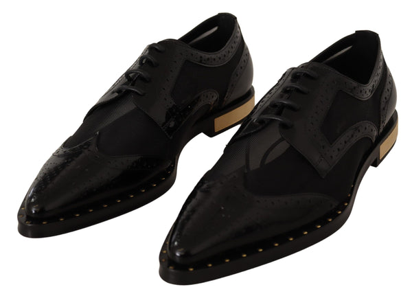 Dolce &amp; Gabbana Black Leather Broques Sheer Wingtip -kengät