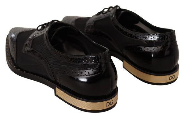 Dolce &amp; Gabbana Black Leather Broques Sheer Wingtip -kengät