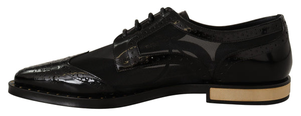 Dolce &amp; Gabbana Black Leather Broques Sheer Wingtip -kengät