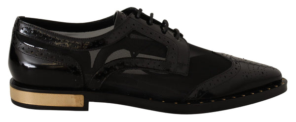 Dolce &amp; Gabbana Black Leather Broques Sheer Wingtip -kengät