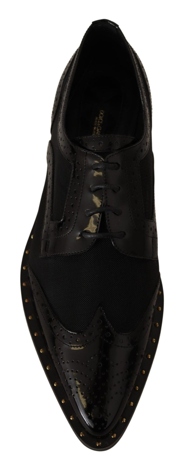 Dolce &amp; Gabbana Black Leather Broques Sheer Wingtip -kengät