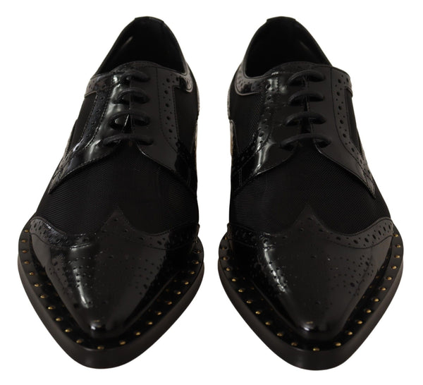 Dolce &amp; Gabbana Black Leather Broques Sheer Wingtip -kengät