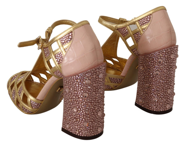 Dolce &amp; Gabbana Pink Gold Nahkainen Crystal Pumps T-hihnakengät