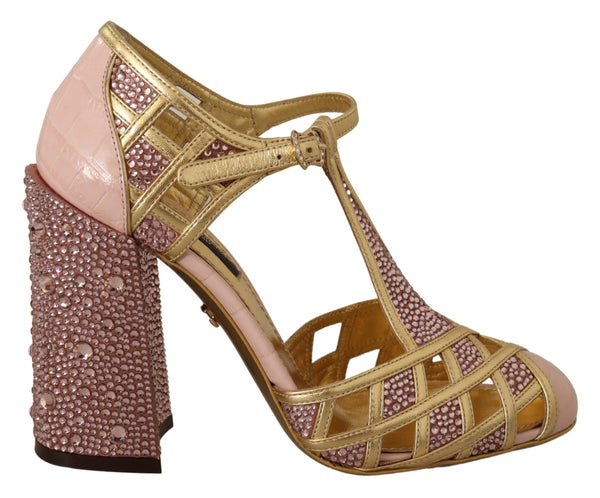 Dolce &amp; Gabbana Pink Gold Nahkainen Crystal Pumps T-hihnakengät