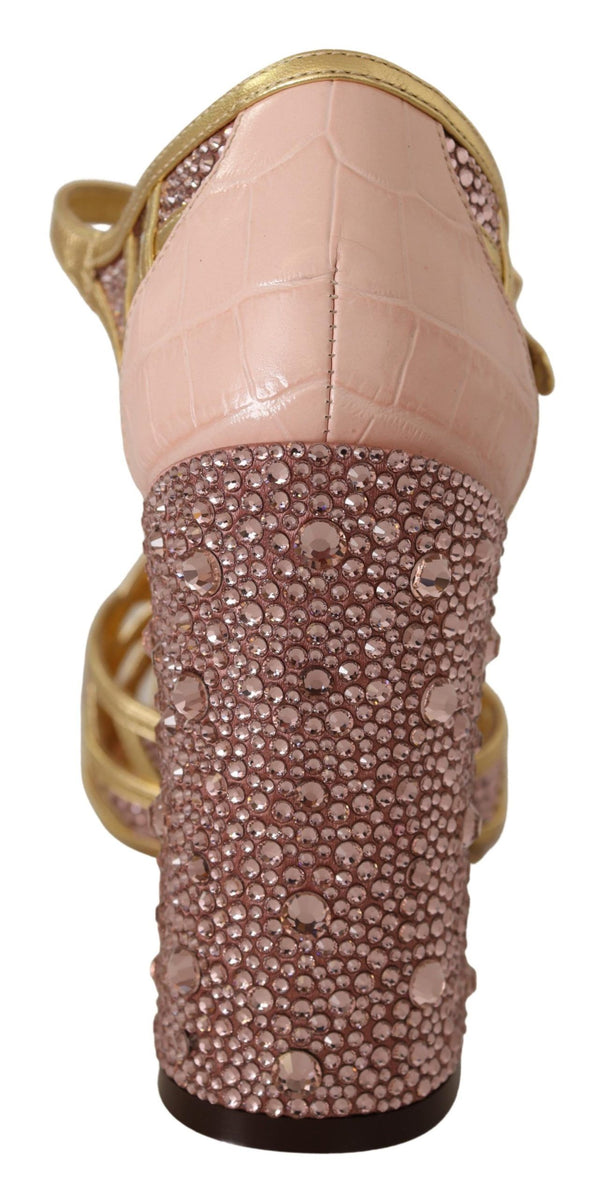 Dolce &amp; Gabbana Pink Gold Nahkainen Crystal Pumps T-hihnakengät