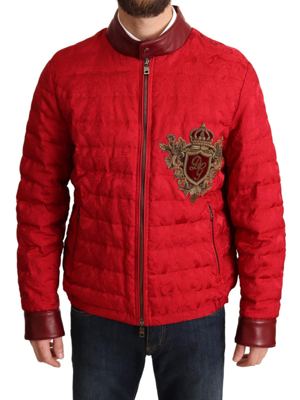 Dolce &amp; Gabbana Red Brocade Bomber Gold Crown Logo -takki