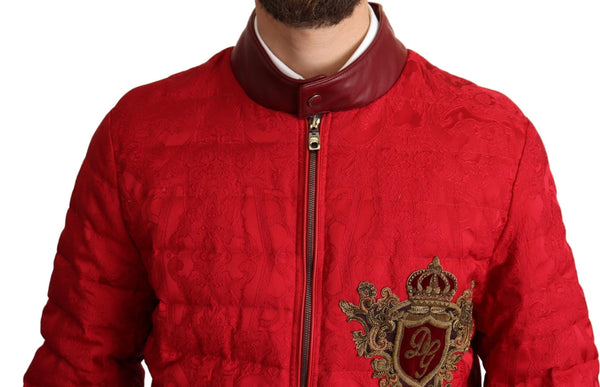 Dolce &amp; Gabbana Red Brocade Bomber Gold Crown Logo -takki