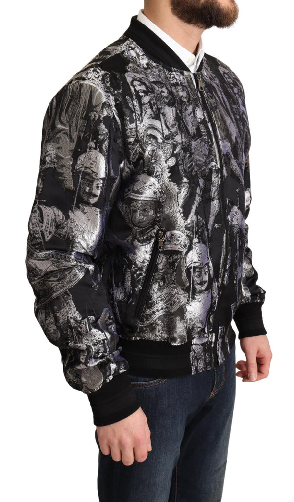 Dolce &amp; Gabbana Black Silver Puppi Motive Bomber -takki