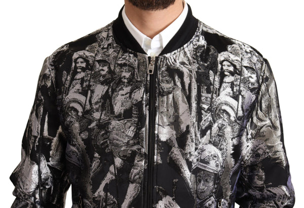 Dolce &amp; Gabbana Black Silver Puppi Motive Bomber -takki