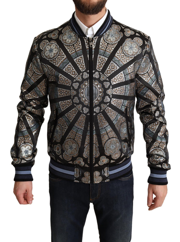 Dolce &amp; Gabbana Blue Jacquard Motive Bomber Coat miesten takki