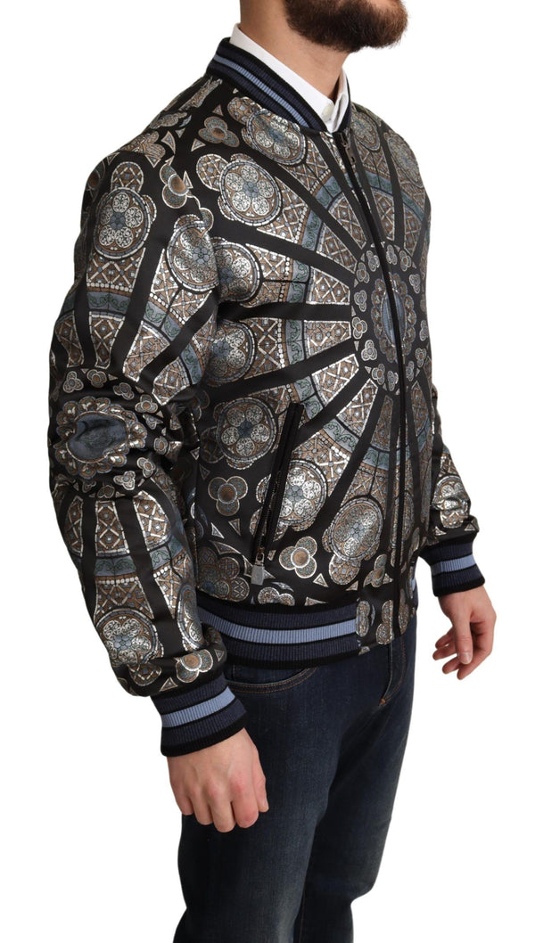 Dolce &amp; Gabbana Blue Jacquard Motive Bomber Coat miesten takki