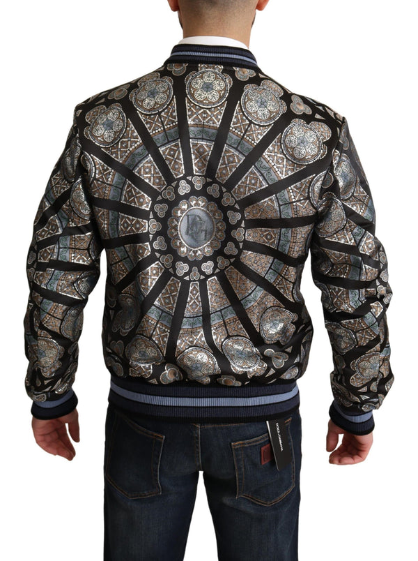 Dolce &amp; Gabbana Blue Jacquard Motive Bomber Coat miesten takki